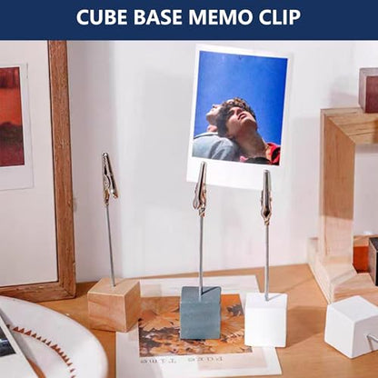 24PCS Wooden Cube Memo Holders with Alligator Clips Table Number Stands, Cube Base Memo Clip Holder Photo and Card Display Clips for Wedding, Event, Office Desk Use (White) - color: White