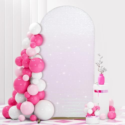 PartyDelight Arch Sequin Backdrop Cover 6.6FT Sparkly Iridescent White Wedding Back Drop Fitted Arch Stand for Birthday Party Decoration - color: Iridescent, size: 6.6FT