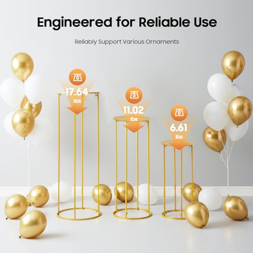Cylinder Stands for Party, 3Pcs Gold Round Pedestal Stand, Metal Cake Stands for Birthday Party Wedding Baby Shower Decor