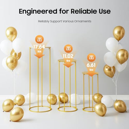 Cylinder Stands for Party, 3Pcs Gold Round Pedestal Stand, Metal Cake Stands for Birthday Party Wedding Baby Shower Decor