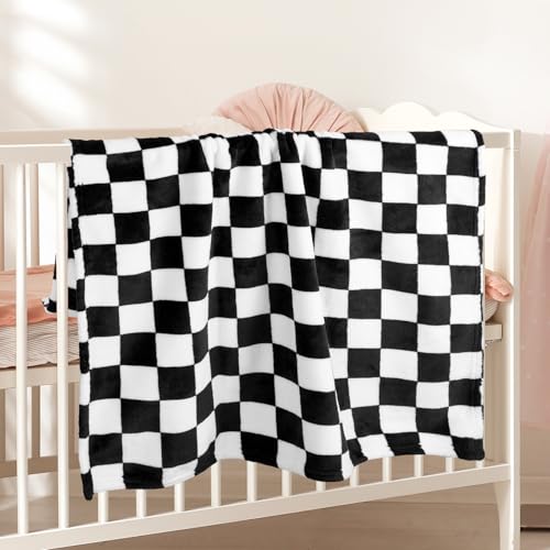 GreatBba Plush Checkered Baby Blanket for Boys Girls Nursery, 30"*40" Warm Short Fleece Blanket Neutral for Infant Newborn, Small Fuzzy for Sleeping, Chenille Baby for Stroller (Black&White) - color: Black&white