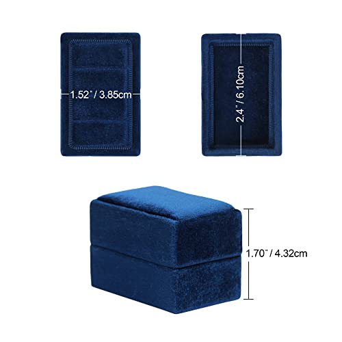 Rectangle 3 Slots Italian Velvet Jewelry Box Engagement Wedding Photo Ring Box Keepsake Box Triple Ring Gift Box (Navy) - color: Navy