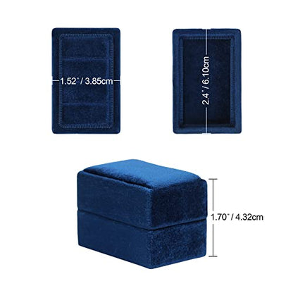 Rectangle 3 Slots Italian Velvet Jewelry Box Engagement Wedding Photo Ring Box Keepsake Box Triple Ring Gift Box (Navy) - color: Navy