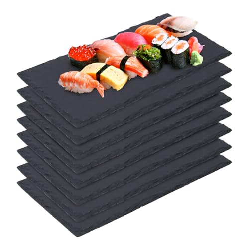 8 Pack 8.7 x 6 Inch Slate Cheese Boards, Black Rectangle Slate Charcuterie Boards, Natural Charcuterie Stone Plates for Parties, Gifts, and Special Events, Cheese, Sushi, Food. - size: 8 Pack 8.7 x 6 Inch