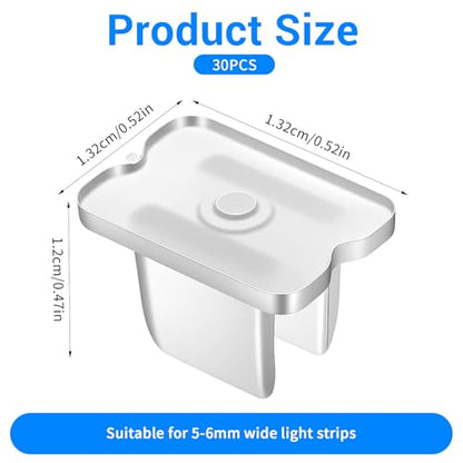 30 Set Waterproof LED Strip Mounting Clips Holder, Translucent Rope Light Clips with Screws, 5-6mm Mounting Bracket Neon Led Light Clip Fixing Clamps Holder