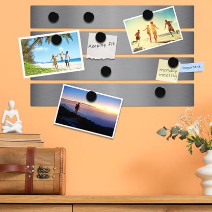 Lockways Magnetic Whiteboard Strip Set 4 Pieces 2 x 15 Inch Bulletin Board bar, Silver Stainless, Adhesive Backing Memo Board for Office, Magnetic Calendar, Photos, Name Cards & Papers