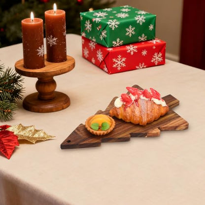 STOBAZA 15 Inch Christmas Tree Charcuterie Board, Wooden Cheese Serving Platt Cutting Chopping Platter for Cheese Vegetables Fruit Bread Pizza Serving Tray Festive Kitchen Decor Multi Use Food Display