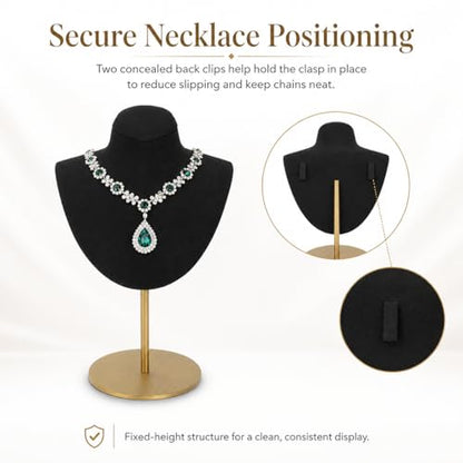 Necklace Display Stand For Selling Velvet Chain Jewelry Bust Holder Organizer With Stainless Steel Stand Jewelry Display - color: Black-7.08in