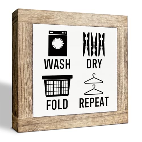 Wash Dry Fold Repeat Sign, Farmhouse Laundry Wood Sign, Decorative Wooden Table Signs, Shelves Decoration, Home Farmhouse Decor for Laundry Room, Bathroom Decor Art - color: Color07