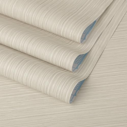 TANONE Beige Grasscloth Peel and Stick Wallpaper, Faux Linen Textured Self Adhesive Removable Wallpaper, 35.4" x 118" Vinyl Contact Paper for Walls Furniture Cabinets DIY Decor - color: Beige Grey Sliver, size: 35.4" x 118"