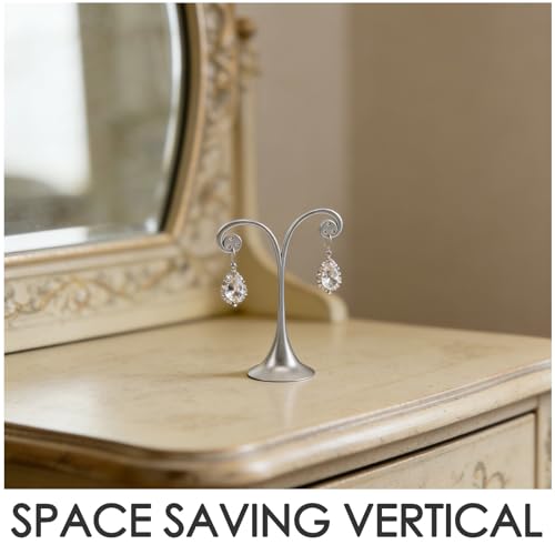 Metal Earring T Bar Stand - 6 Holes Retail Display Holder T Earring Display Holder - Jewelry Stand with Base for Show Jewelry Online Stores Photography Prop - color: Silver