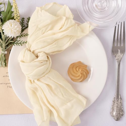 MLMC 24 Pack Beige Cream Cheesecloth Napkins Boho Rustic Gauze Cloth Napkins Washable 21"x21" for Wedding Bridal Shower Birthday Anniversary Dinner Decor - color: Beige Cream, size: 21" x 21" (Set of 24)