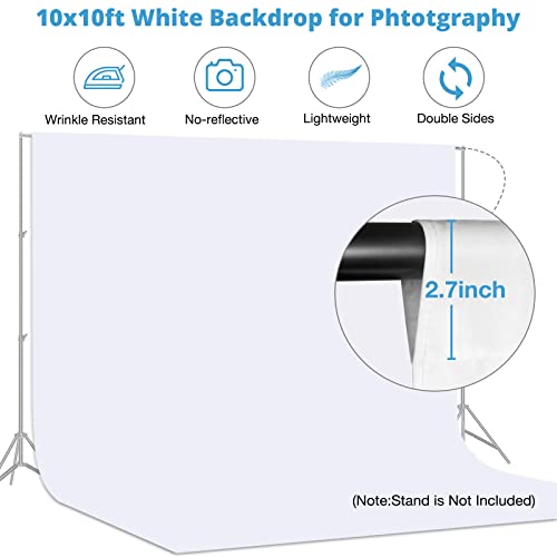 Aimosen 10x10 FT White Backdrop Background for Photography, Large Pure Photo Backdrop Curtain Drapes, High Density Screen Backdrops for Party Portrait Photoshoots Booth Video Studio - color: White