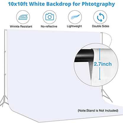 Aimosen 10x10 FT White Backdrop Background for Photography, Large Pure Photo Backdrop Curtain Drapes, High Density Screen Backdrops for Party Portrait Photoshoots Booth Video Studio - color: White