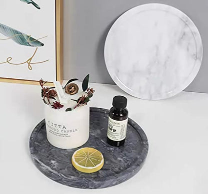 Genuine Black Marble Round Tray, High End Decorative Tray for Bathroom, Kitchen, Dresser and Vanity (Black 8")
