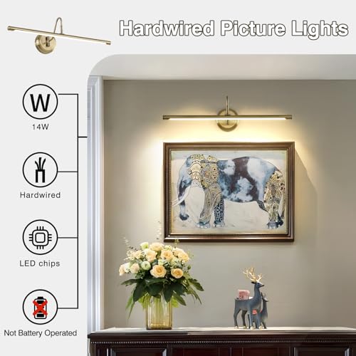 JOOSENLUX Modern LED Picture Lights Mini Accent Spotlights Brief Metal Artwork Display Lamp 24.4“ Inch14W(70W Eqv.),Natural White 3000K,Hardwired Swing Arm,Antique Bronze - color: Hard-Wired Antique Bronze, size: Dimmable 24.4 inch