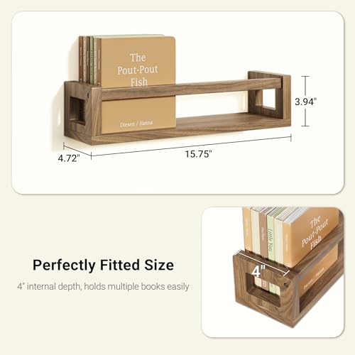 TidyCorner Upgraded Thick Floating Shelves, Solid Wood Bookshelf for Wall, Floating Book Shelves Use as Wall Shelves for Bedroom, Living Room, Kitchen, Books, Spice Rack & Decor – Walnut Brown - color: Walnut Brown, size: 15.75 Inch