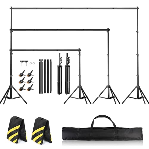 Backdrop Stand for Parties 10 x 8.5 FT, Heavy Duty Photography Backdrop Stand for Events, Video Shooting, Portable Photo Background Stand with Carry Bag, Sandbags, Spring Clamps - size: 10x8.5 FT