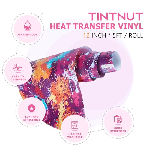 Tintnut Splash Heat Transfer Vinyl Roll - 12 Inch x 5ft Dark Red Watercolor Ink Patterned HTV Splatter Iron On Vinyl DIY T-Shirts Hats Clothes Canvas Bags - color: Dark Red