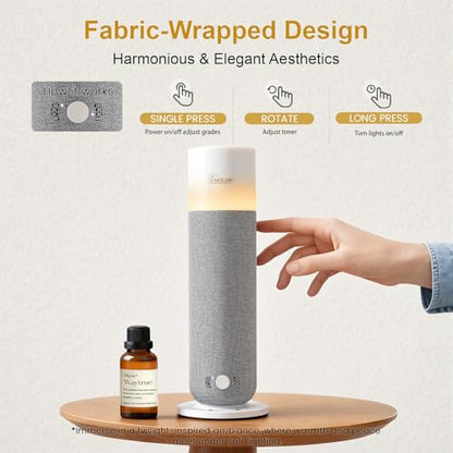 Hotel Collection Diffuser Machine,Fabric-Wrapped Design,Candlelight Atmosphere Lamp,Whisper-Quiet,1000 Sq Ft,Scent Waterless Essential Oil Diffuser,Scent Air Machine Home - Grey - color: Grey