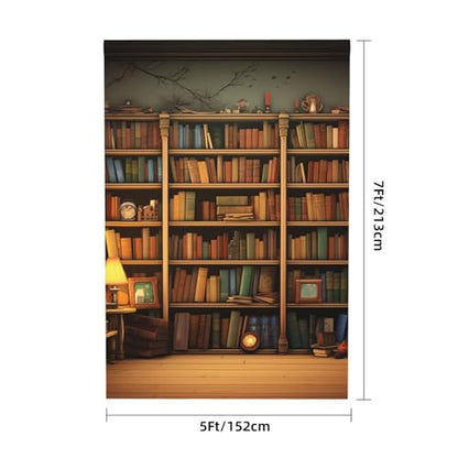 Retro Bookshelf Backdrop Background for Photography 5x7ft Photobooth Professional Photo Backdrop Curtains Video Photography Studio Photo Backgrounds Banner Booth Background Screen Parties - color: Retro Bookshelf