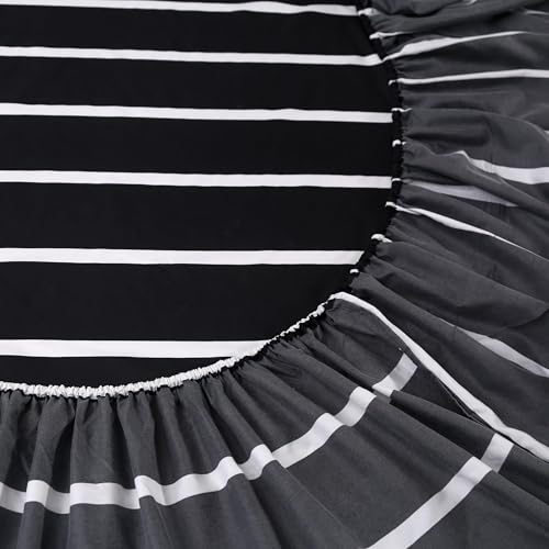 MAG 3pcs Striped Queen Bed Sheet,Black and White Pattern Microfiber Bedding Sheet Set,Hotel Quality Sheets with1 Fitted Sheet and 2 Pillowcases,14 Inches Deep (Black and White, Queen) - color: Striped, size: Queen