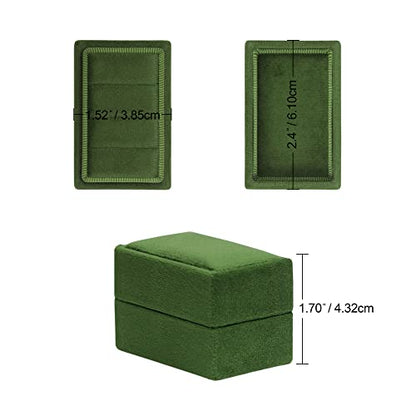 Rectangle 3 Slots Italian Velvet Jewelry Box Engagement Wedding Photo Ring Box Keepsake Box Triple Ring Gift Box (Olive Green) - color: Olive Green