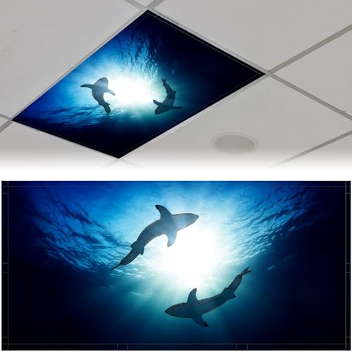 Patelai 4 x 2 Feet Fabric Fluorescent Light Cover for Ceiling Classroom Magnetic Cubicle Shade with 10 Magnets Fluorescent Light Filters for School Home Office Drop Lamp Decor(Whale) - style: Whale