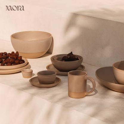 MORA Medium Plates Set of 4, 8.5 inch Ceramic Pottery Salad Plates - Microwave, Oven and Dishwasher Safe - Mushroom - color: Mushroom