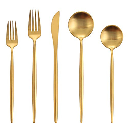 Matte Gold Silverware Set, Oliviola 60-Piece Stainless Steel Flatware Cutlery Set Service for 12, Satin Finish Kitchen Utensil Set, Dishwasher Safe - color: Gold, size: 60-piece