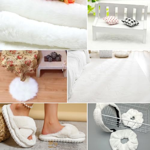 CREATCABIN White Small Fluffy Area Rug Small Product Photo Background Cloth Square Faux Fur Sheepskin Cushion Luxury Photo Props for Tabletop Photography Nail Art Jewelry Display Decor 20x20Inch