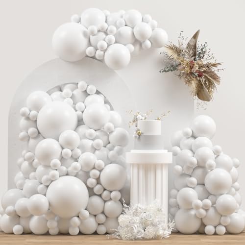 White Double Stuffed Balloons Different Size 115Pcs 5/10/12/18" White Balloon Arch Garland kit for Birthday Baby Shower Bridal Shower Gender Reveal Wedding Theme Party - color: Pure White