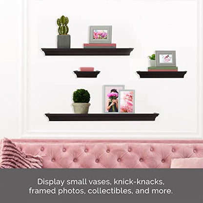 MELANNCO Floating Wall Shelves for Bedroom, Living Room, Bathroom, Kitchen, Nursery, Set of 4, Espresso, 4 Count - color: Espresso, size: Set of 4 (24, 20, 12, 6 Inch), style: Arlington