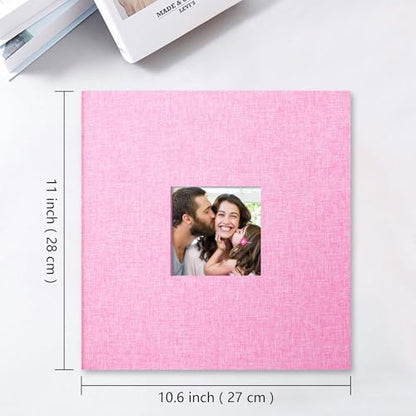 Vienrose Large Photo Album Self Adhesive for 4x6 8x10 Pictures Linen Scrapbook Album DIY 40 Blank Pages with A Metallic Pen - color: Pink, size: 11"x10.6" 40pages