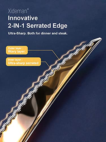 16-Piece Modern Hammered Cutlery Set with Ultra Sharp 2-in-1 Serrated Knife, 18/10 Stainless Steel Silverware Flatware Set Service for 4, Tableware Utensil, Forks Spoons Knives Set - color: Silver