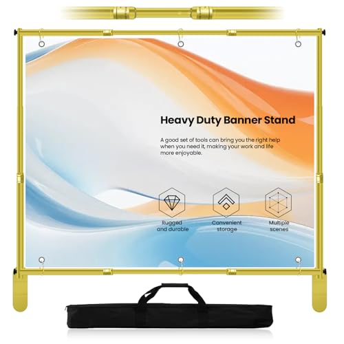 Jiang&Rong 10x10ft Heavy Duty Backdrop Stand Kit - Adjustable Step and Repeat Photo Banner Stand for Photography, Trade Shows, Photo Booths, Events(Golden) - color: Golden