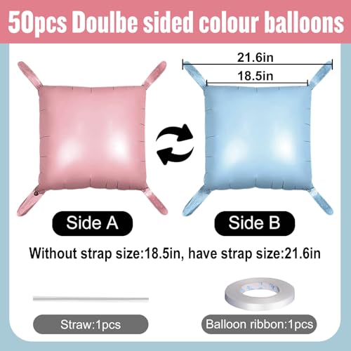 50Pcs Light Pink and Light Blue Square Foil Balloons Wall Backdrop, Double Sided Metallic Foil Balloons Tunnel Arch Garland Kit for Photo Booth Birthday Wedding Halloween Christmas Party Decorations - color: Light Pink and Light Blue, size: 50PCS