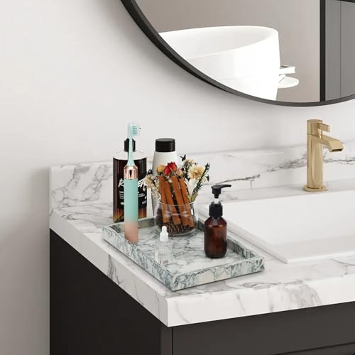 Marble Bathroom Tray,Pure Natural Vanity Tray,Marble Tray for Kitchen Counter Non-Ceramic/Non-Resin,Stone Trays 12 x 8 inch Cyan Green - color: Cyan-green