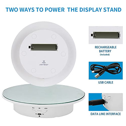 JAYEGT Motorized Rotating Display Stand, 7.87inch /17.6lbs Load, 360 Degree Electric Rotating Turntable for Photography Products, Jewelry, Cake,3D Model , Mirror Cover (White/Button Control) - color: White