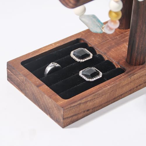 Bracelet Holder, Bracelet Display Stand for Vendors, T-Bar Necklace Scrunchie Wooden Storage Rack, Bangle Watch Jewelry Display Tower (2 Tier) - size: 2 Tier