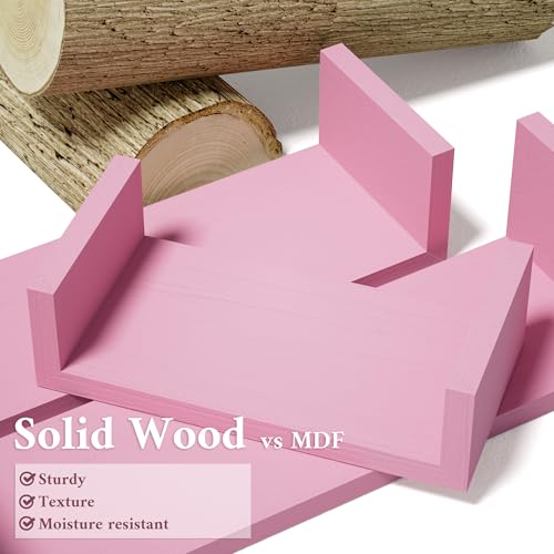 SRIWATANA Floating Shelves Wall Mounted, Solid Wood Wall Shelves, Pink - color: Pink
