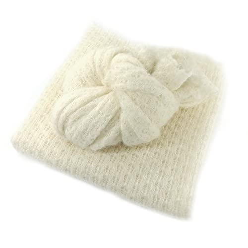 Orraphtstu 3Pcs Props for Newborn Photoshoot Mohair Backdrop Wrap Headband Baby Photo Posing Photography Knit Textured Stretchy (Backdrop with Wrap, Beige) - color: Beige, size: Backdrop With Wrap