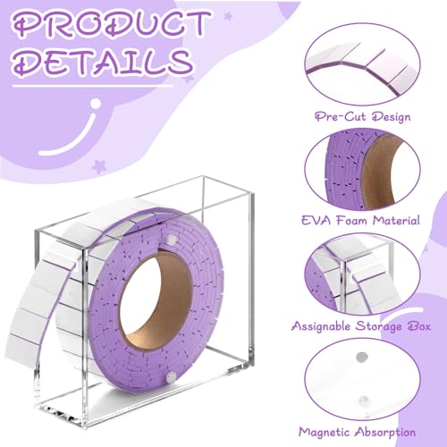 Double Sided Foam Tape Pre Cut 3/4 X 1/2 Inch EVA Foam Adhesive Squares Roll with Acrylic Storage Box 3D Foam Squares for Crafts Arts Sewing DIY Office Supplies (Tape+Box, Purple) - color: Purple, style: Tape+Box