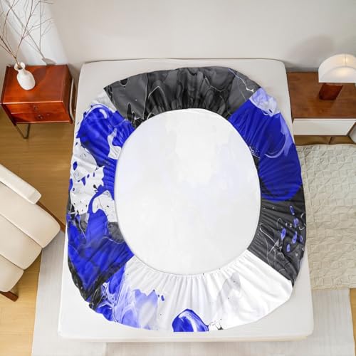 Abstract Art Fitted Sheet Blue Bed Sheets | Ombre Marble Texture Ink Fluid Art Gradient Black Marbling Sheets Queen Size Bed Set - color: Blue, size: Queen