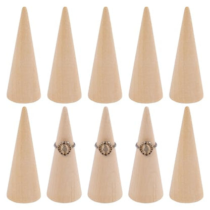 AUEAR, 10 Pack Wooden Cone Wood Ring Display Holder Finger Jewelry Stand DIY - color: Style D Natural, size: Style D