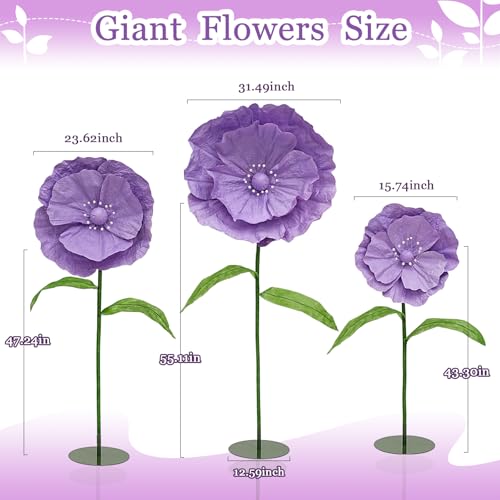 Giant Fake Flowers 5.77FT - Easter Light Purple Large Paper Flowers 3D Artificial Floral Wedding Decorations for Birthday Party Outdoor Banquet Event Home Backdrop Decor - color: Light Purple