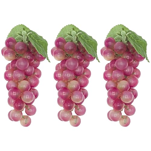 Featuman 3 Bunches Artificial Grapes Fake Fruit, 7 Inch Decorative Fruit Lifelike Grapes for Craft, Plastic Fruit for Party Kitchen Pub Wedding Sukkot Wine Decor Fruit Display (36 Grains Red) - color: Red Grape & 36