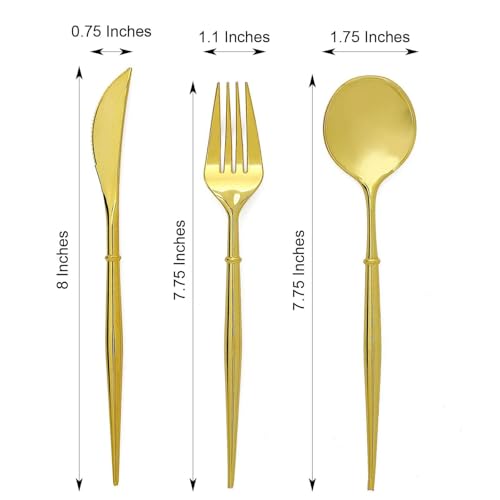 Efavormart 24-Pack 8" All-Gold Metallic Disposable Plastic Silverware; Luxury Heavy-Weight Cutlery for Royal-Themed Weddings, Formal Banquets and Prestigious Gatherings - color: Gold/Gold, size: 8"