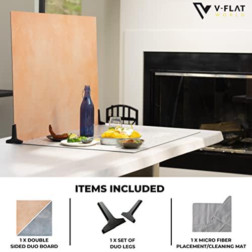 V-FLAT WORLD Duo Board Product Photography Backdrops - 2-Sided Background for Photograph, Hyper-Realistic Item & Food Photography Background - Includes 2 Legs & Mat - 24" x 24", Coral Wash/90's Blues - color: Coral Wash/90's Blues, size: 24 x 24 inches