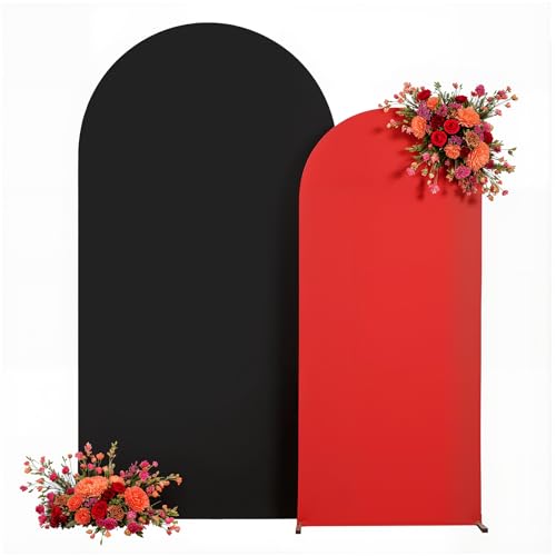 Red Black Arch Backdrop Cover for Wedding, Set of 2 Stretchy Spandex Fitted Arch Stand Cover for Baby Shower, Birthday Party Decor, Chiara Backdrop Cover with Double-Sided Design(7.2FT 6FT) - color: Red+Black
